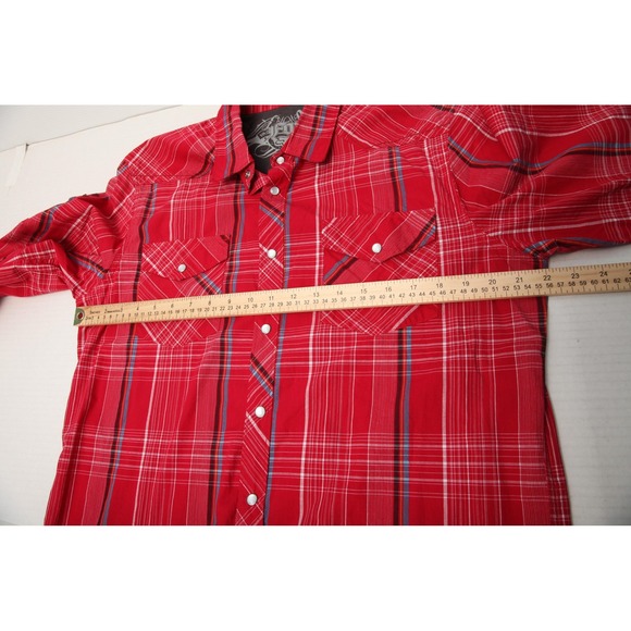 Fox Racing Shirt Mens Large Red Plaid Snap Front Western Long Sleeve Cotton - Picture 9 of 13